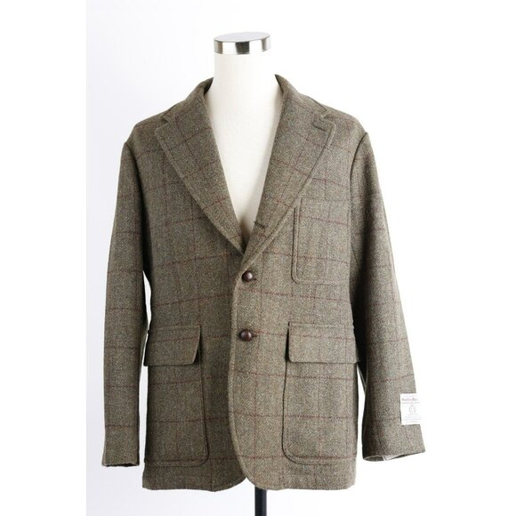 NWT Double RL Harris Tweed Wool Blazer Coat SZ XXL Plaid Brown